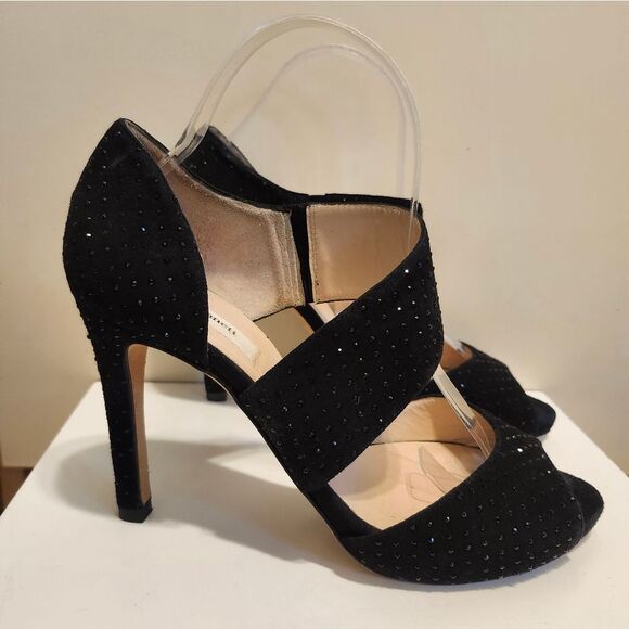 L.K. Bennett "Alondra" Black Suede Crystal Studded Heels Sz.7.5/38.5 Ret.$495 - Picture 2 of 11